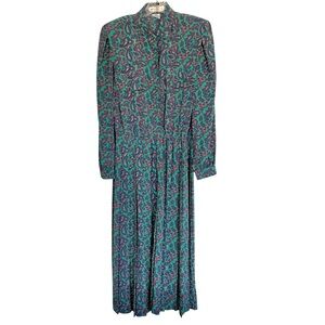 Vintage 80s/90s Paisley Peasant Long Shirt Dress Size 10